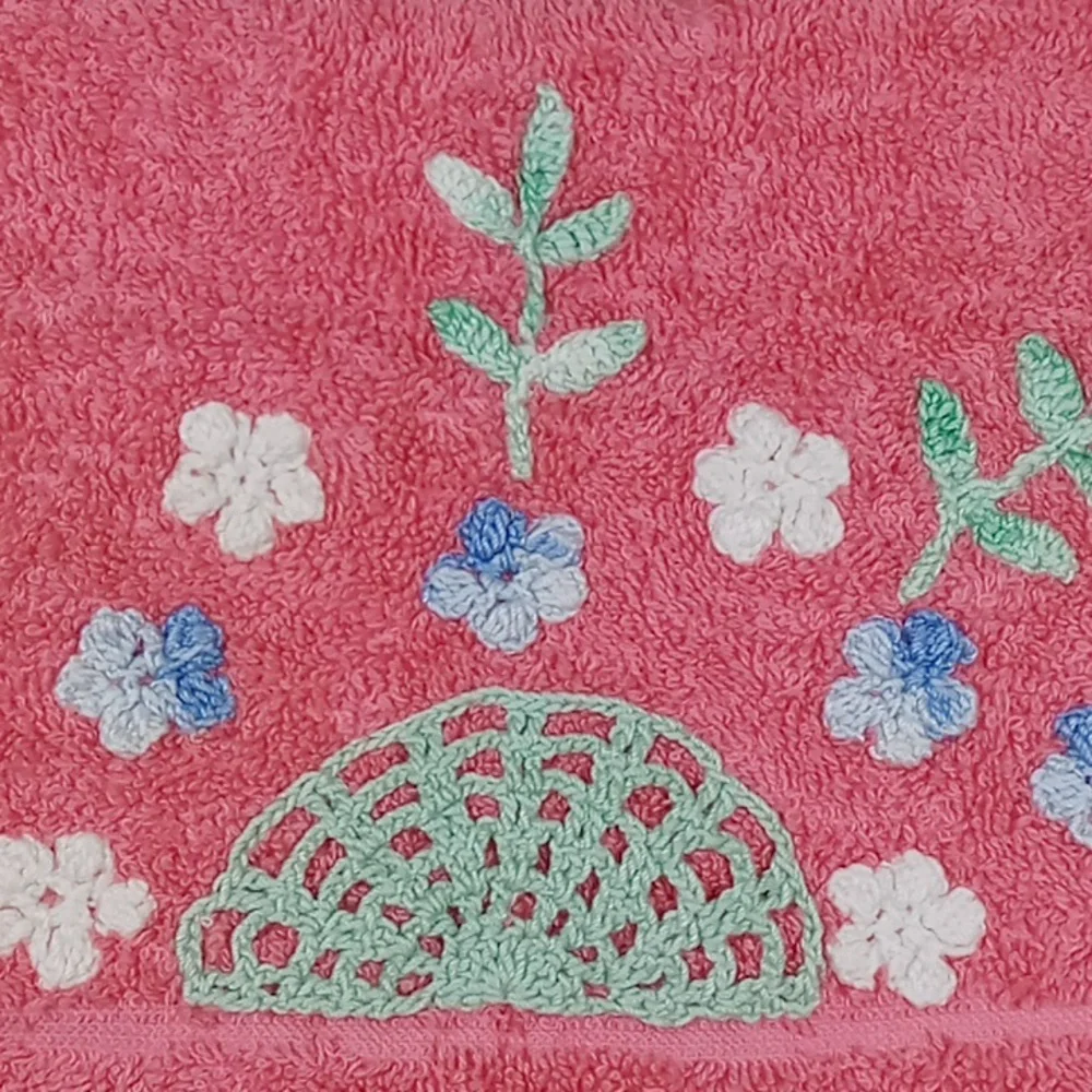 Vintage Cannon Pink Towel Set w/ Embroidered Floral Design Face Cloth Hand Bath